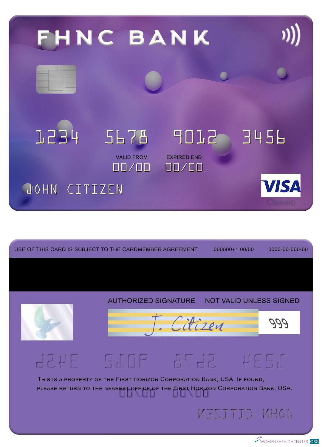 Download USA First Horizon National Corporation Bank visa card Photoshop template